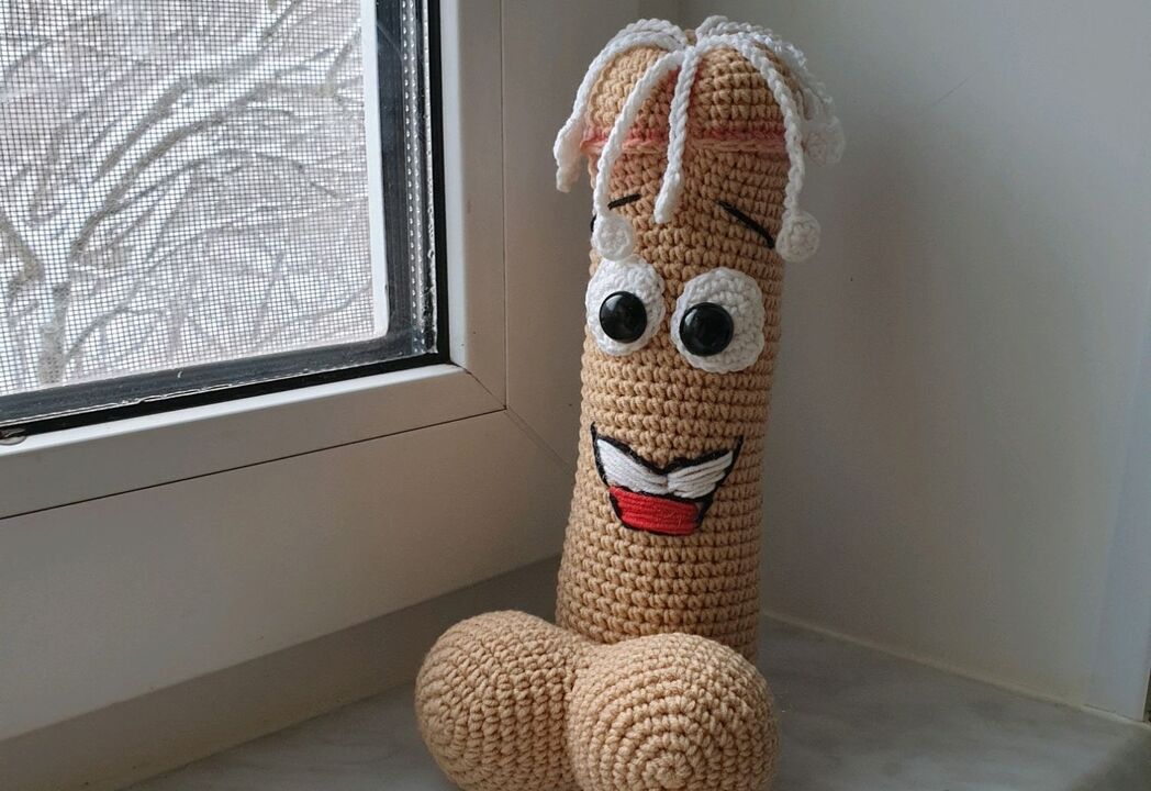 knitted toy symbolizes an enlarged penis